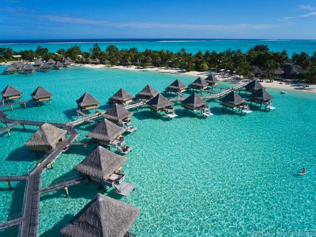 Exotic Resort Bora Bora Located Between Mountain and Coral Reef