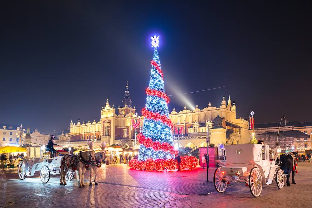 Krakow Poland Christmas Market and Christmas Tree