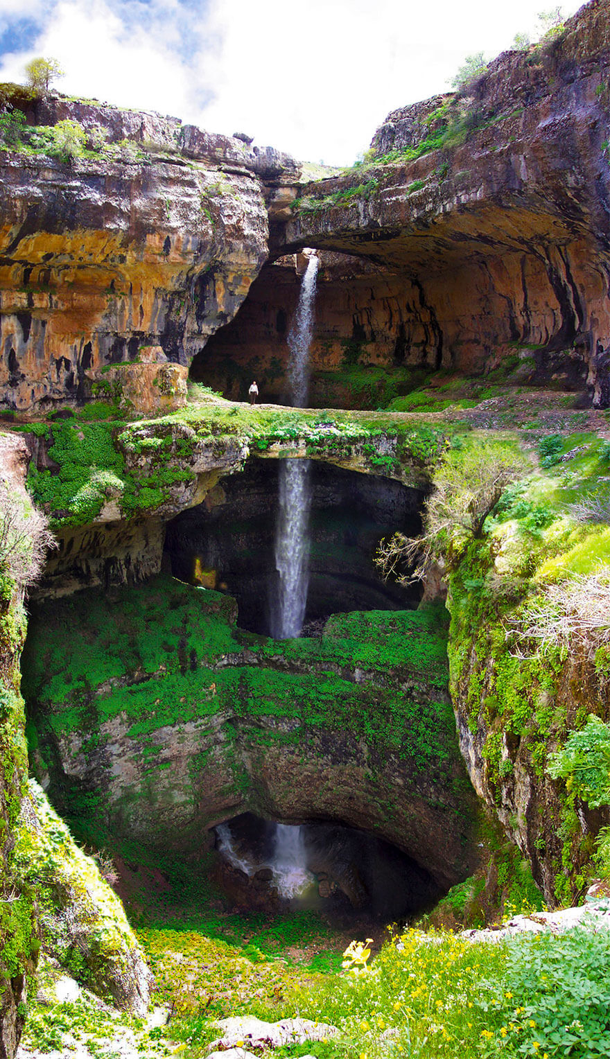 The Spectacular Three Bridges Cave Waterfall Near Tannourine Lebanon